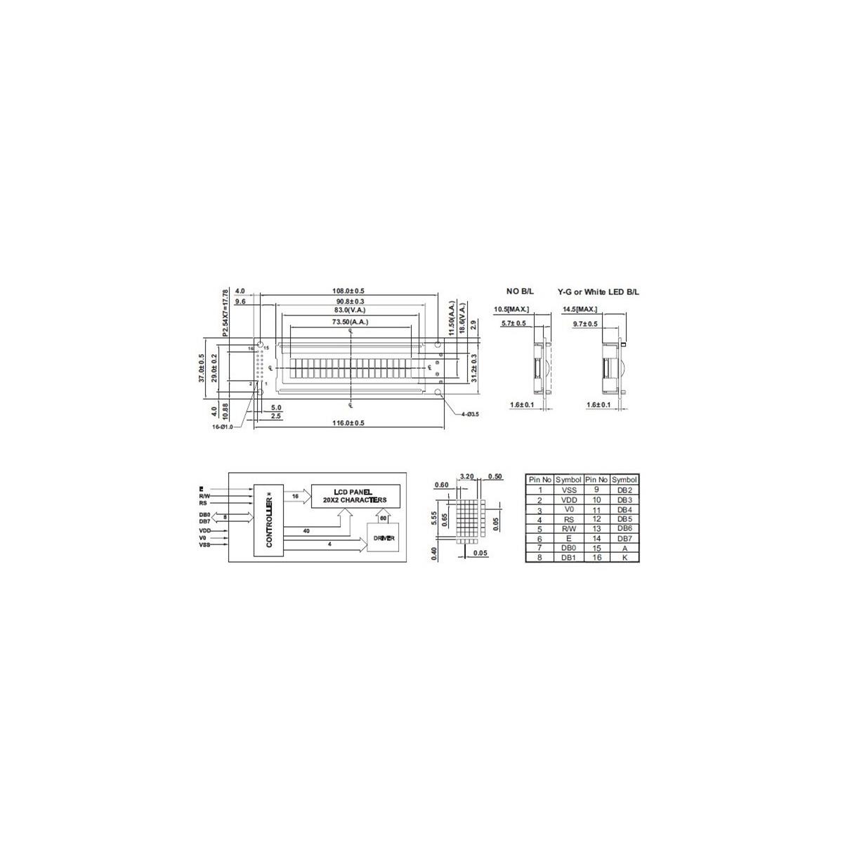 LCD کاراکتری 2x20 بک لایت آبی