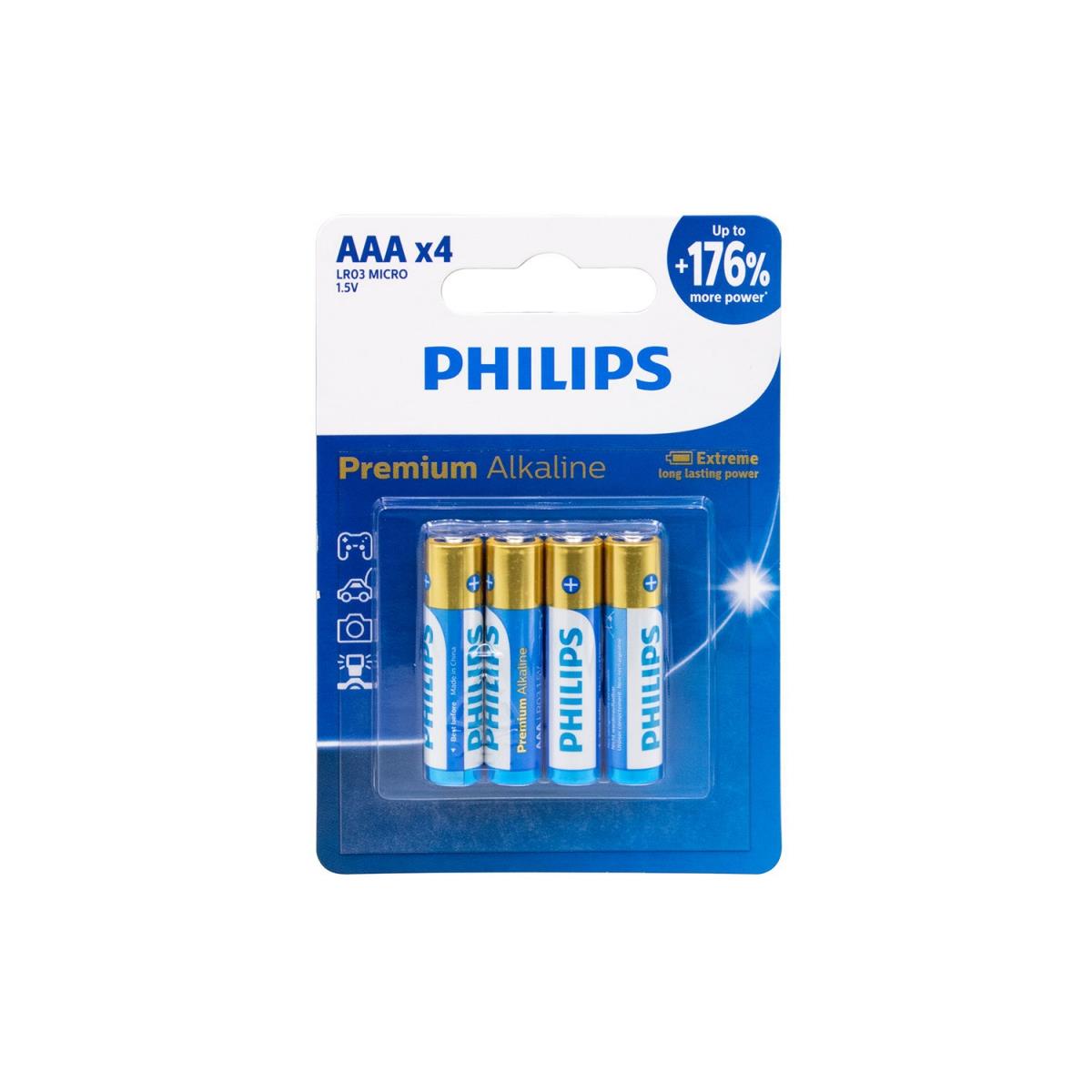 باتری نیم قلمی آلکالاین Premium چهارتایی مارک PHILIPS